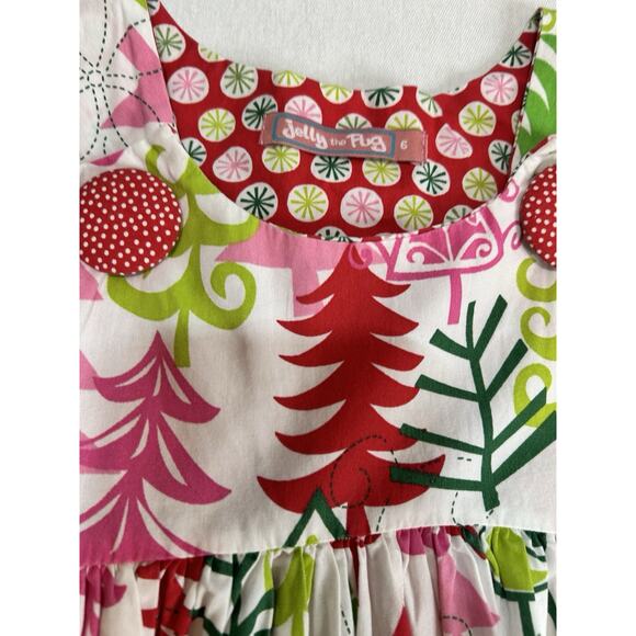 Jelly The Pug Christmas Tree Dress Girls Size 6 Smocked Layered Flowy Christmas - Picture 6 of 12